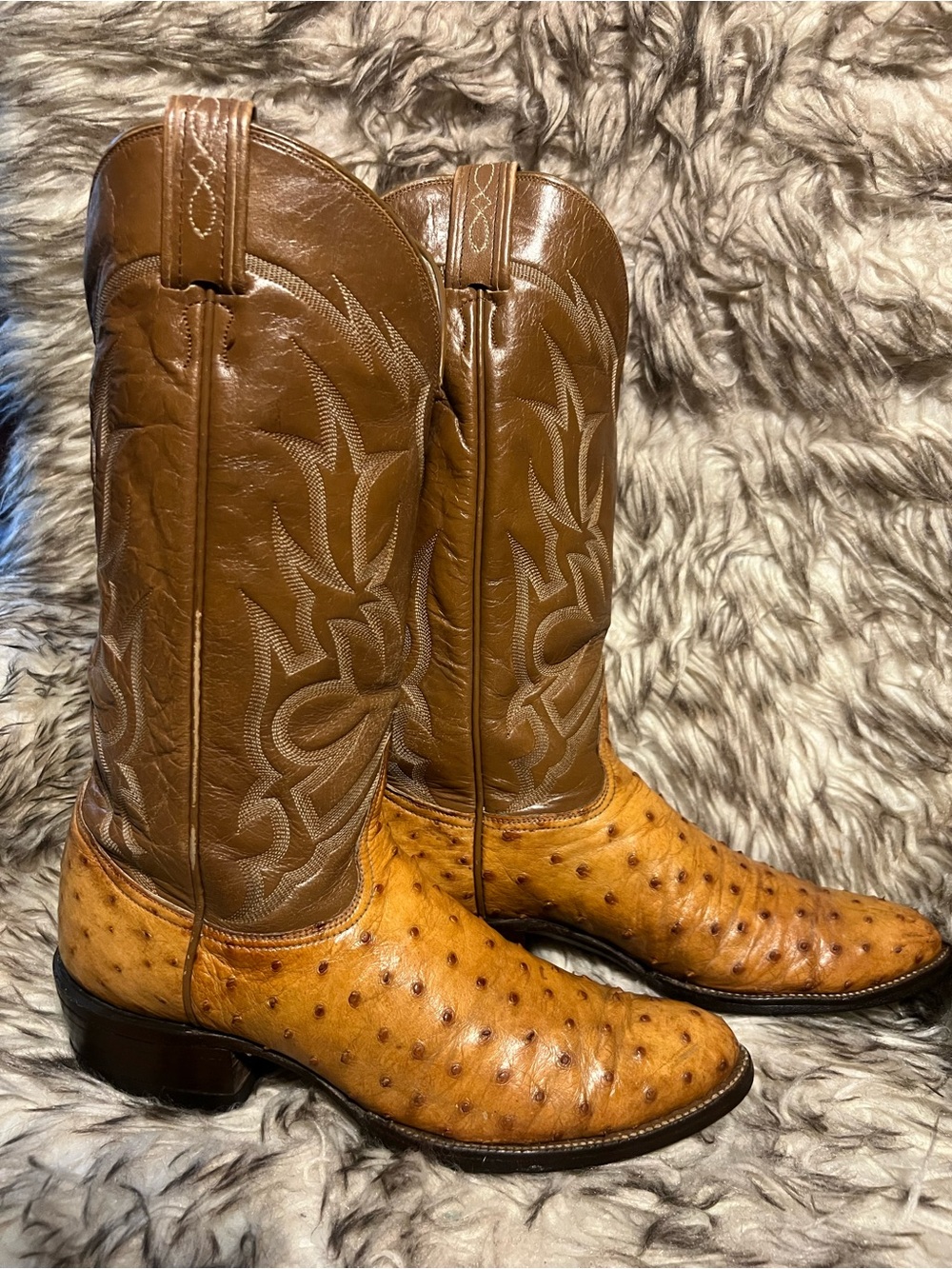Tony Lama Pecan Brown and Tan Ostrich Western Boots Sz 8 B - Picture 9 of 14